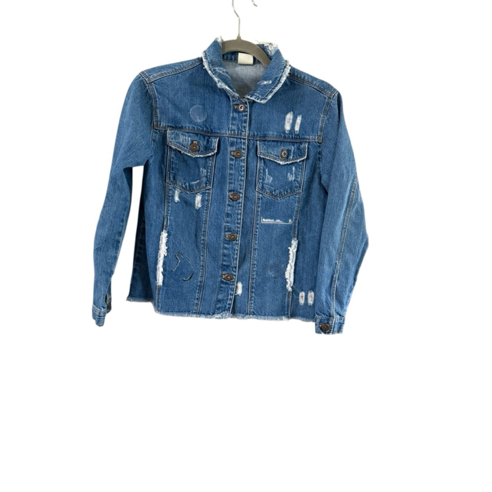 Girls Zara Girls Blue Distressed Jean Jacket Size 10 - Picture 2 of 9